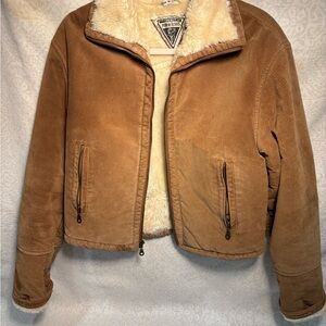 Marvin Richards Leather Shearling Lined Jacket Brown Aviator Style Warm Coat